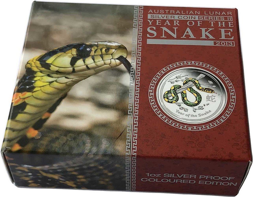 Монета 1 доллар 2013 Год Змеи Лунар 2 Цветная зеленая Австралия