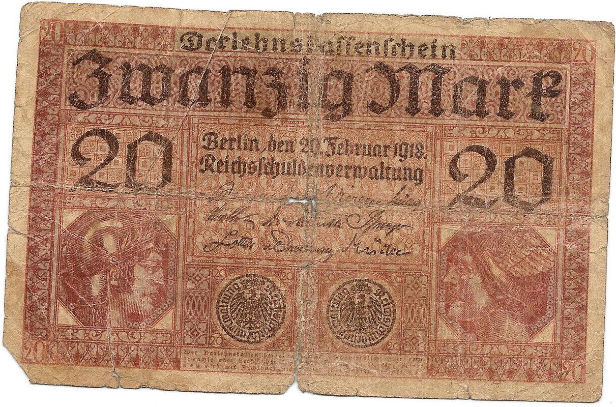 Банкнота 20 марок 1918 Германская Империя Германия