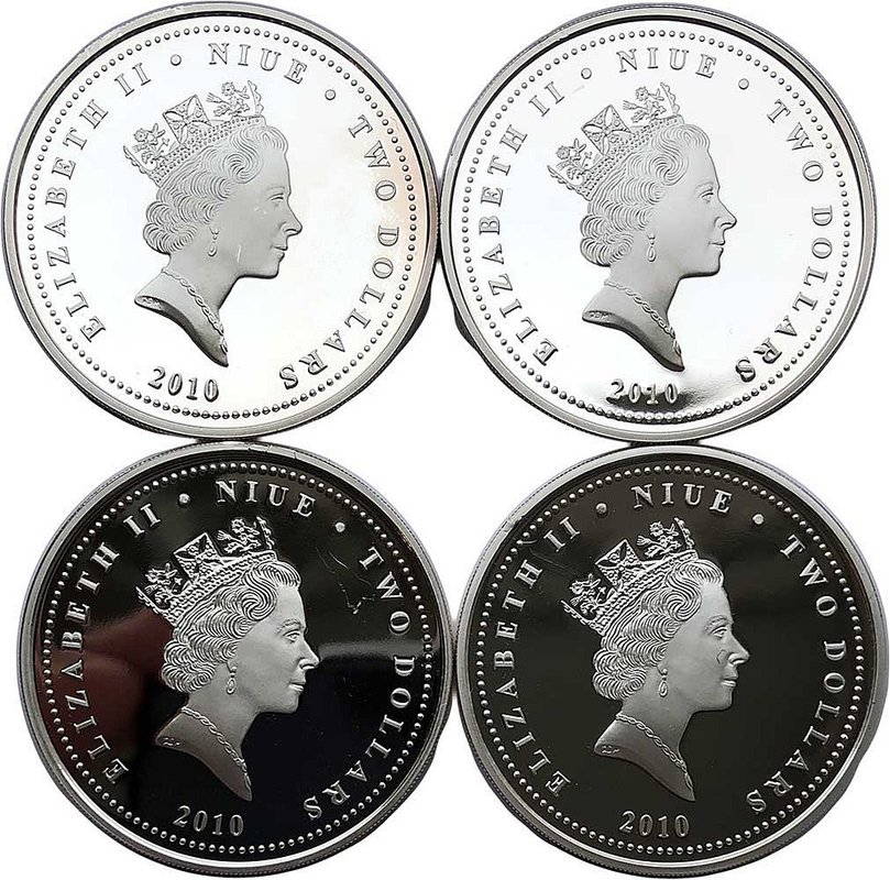 Набор 2 доллара 2010 Старые Советские Автомобили Ниуэ: Волга, ЗИМ, Победа, Москвич (без футляра) 4 монеты