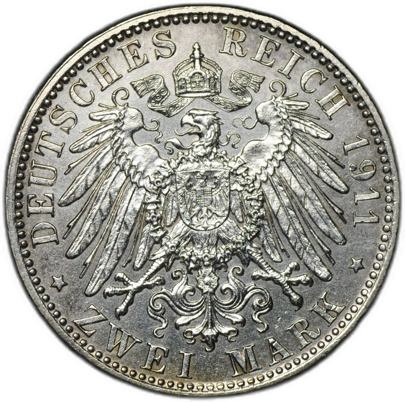 Монета 2 марки 1911 D 90 лет со дня рождения Луитпольда Баварского Бавария Германия