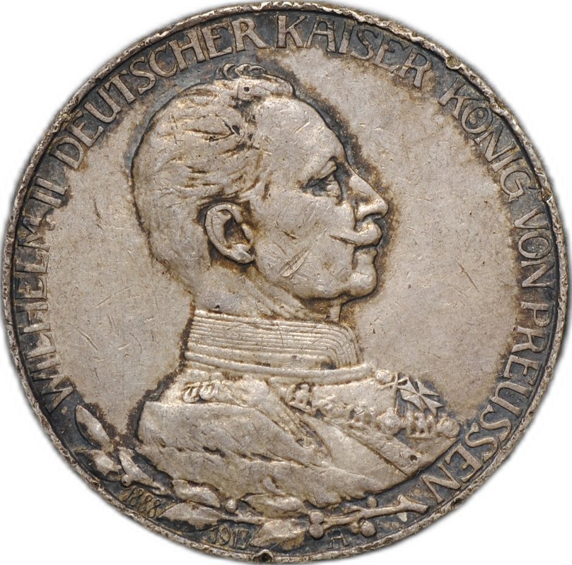Монета 2 марки 1913 А 25 лет правления Вильгельма II Пруссия Германия