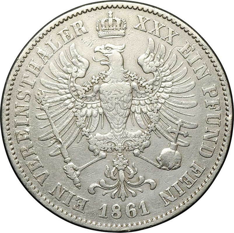 Монета 1 талер 1861 A Пруссия Германия