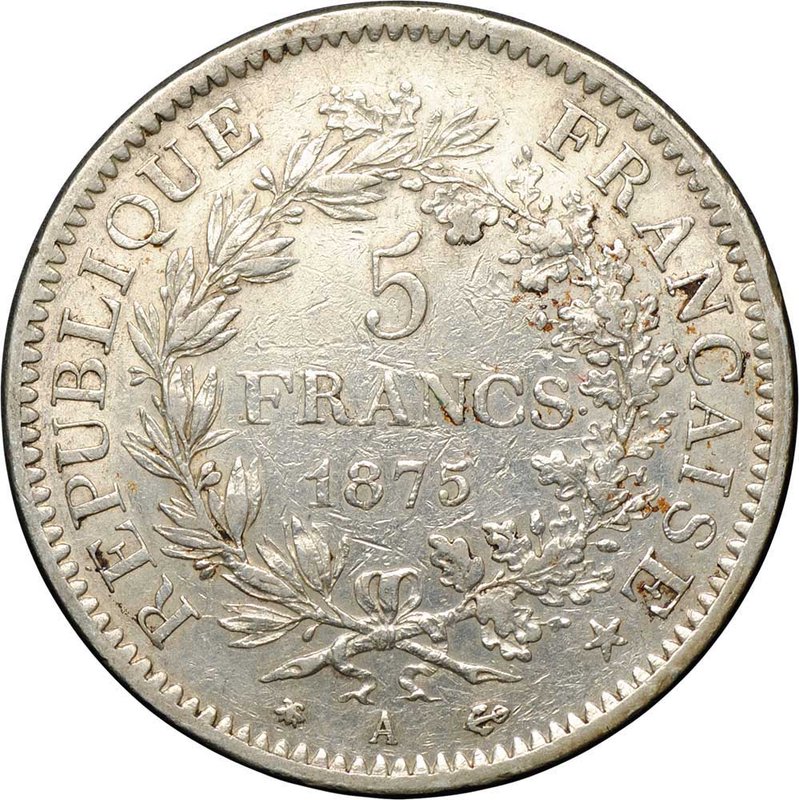 Монета 5 франков 1875 A Франция
