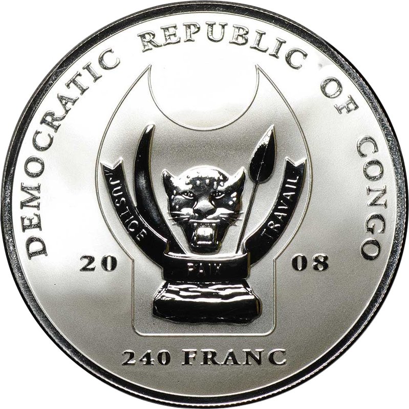 Монета 240 франков 2008 Большая пятёрка Африки Леопард Конго