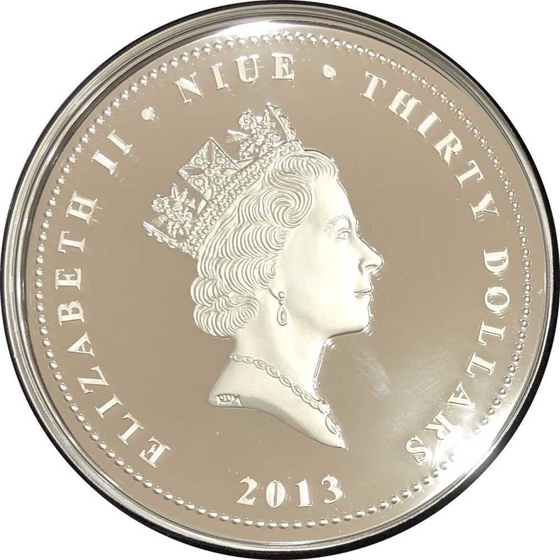 Монета 30 долларов 2013 Год Змеи Ниуэ серебро 1 килограмм