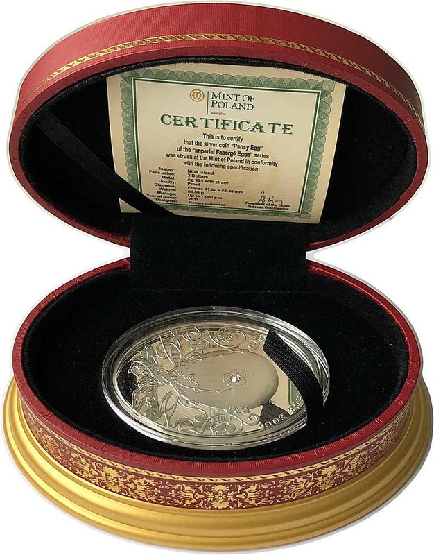 Монета 2 доллара 2011 Яйца Фаберже - Анютины глазки Ниуэ