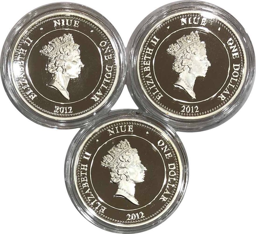 Набор 1 доллар 2012 Лилии Магические цветы Ниуэ 3 монеты