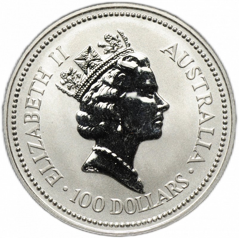 Монета 100 долларов 1991 Австралийская Коала платина Австралия