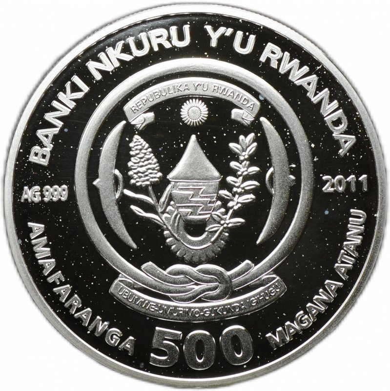 Монета 500 франков 2011 Кошки - Персидская Руанда