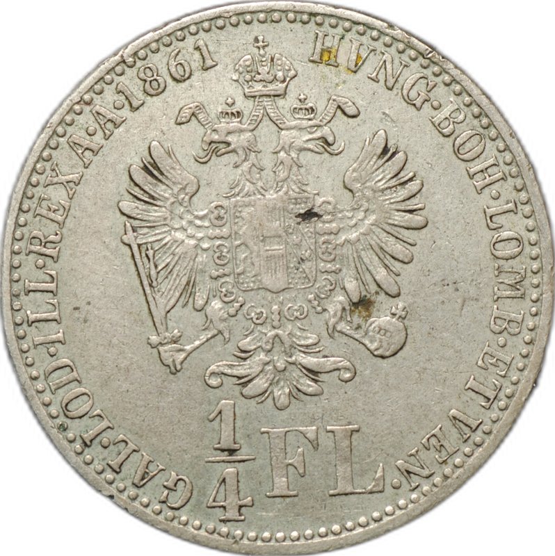 Монета 1/4 флорина 1861 A Австрия