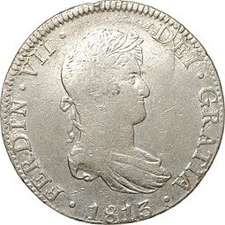 фото для Монета 8 реалов 1813 Mo J.J. Испанская колония Мексика Аверс