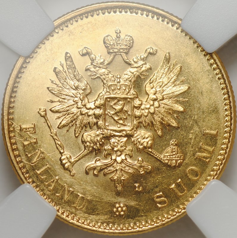 Монета 20 марок 1910 L Русская Финляндия слаб NGC MS 65