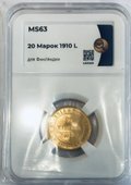 Монета 20 марок 1910 L Русская Финляндия слаб NGC MS 65