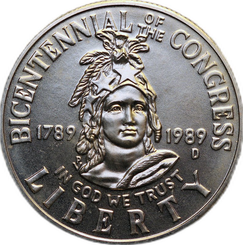 Монета 50 центов (1/2 доллара) 1989 D 200 лет Конгрессу США