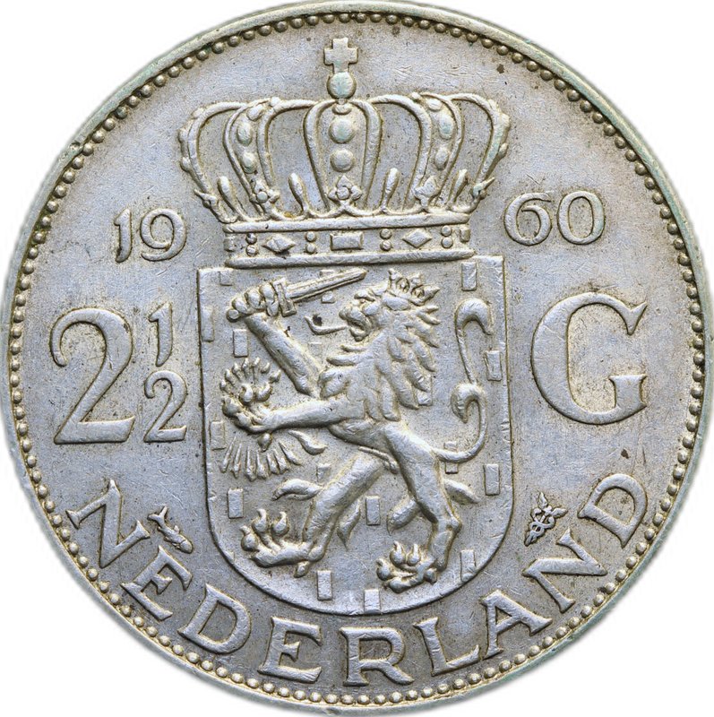Монета 2 1/2 гульдена 1960 Нидерланды