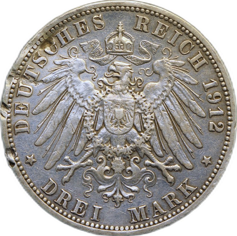 Монета 3 марки 1912 Пруссия Германия