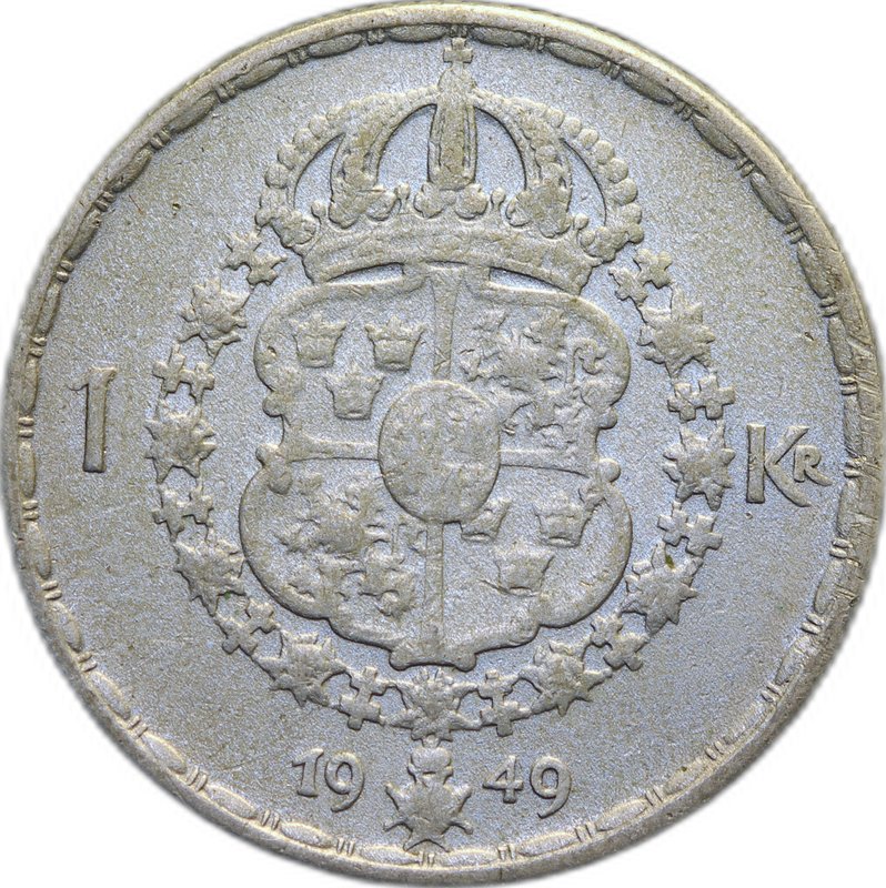 Монета 1 крона 1949 Швеция