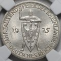 Монета 3 рейхсмарки (марки) 1925 A 1000 лет Рейнской области Рейнланд Германия слаб NGC MS 65