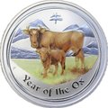 Монета 1 доллар 2009 Год Быка Лунар 2 цветная Лунный календарь Австралия
