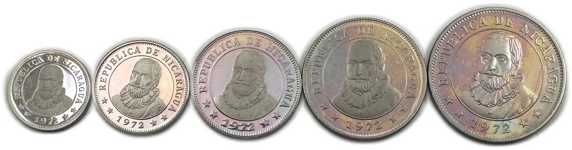 Набор монет 5, 10, 25, 50 сентаво, 1 кордоба 1972 PROOF Никарагуа