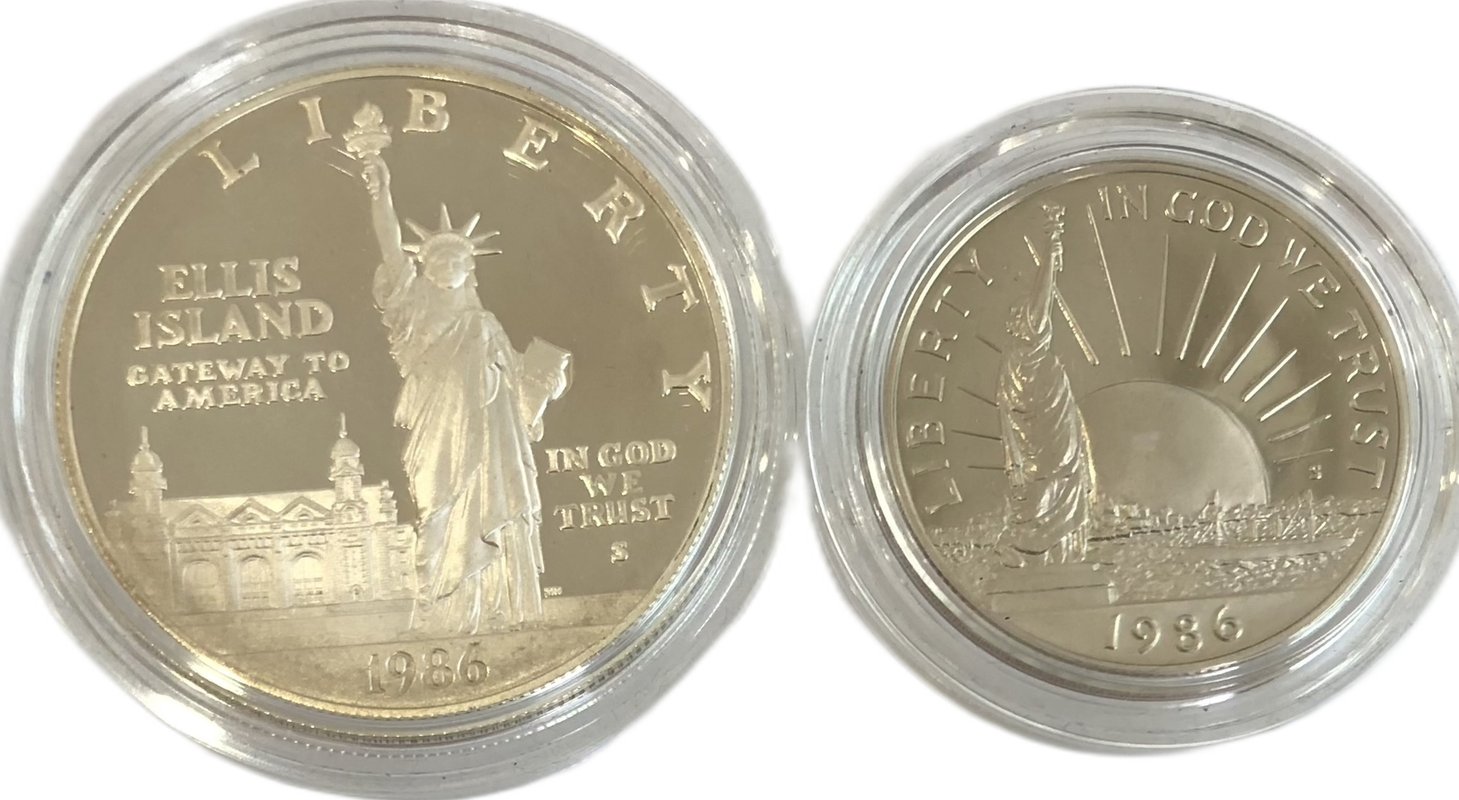 Набор монет 1 доллар, 50 центов 1986 100 лет статуе Свободы США