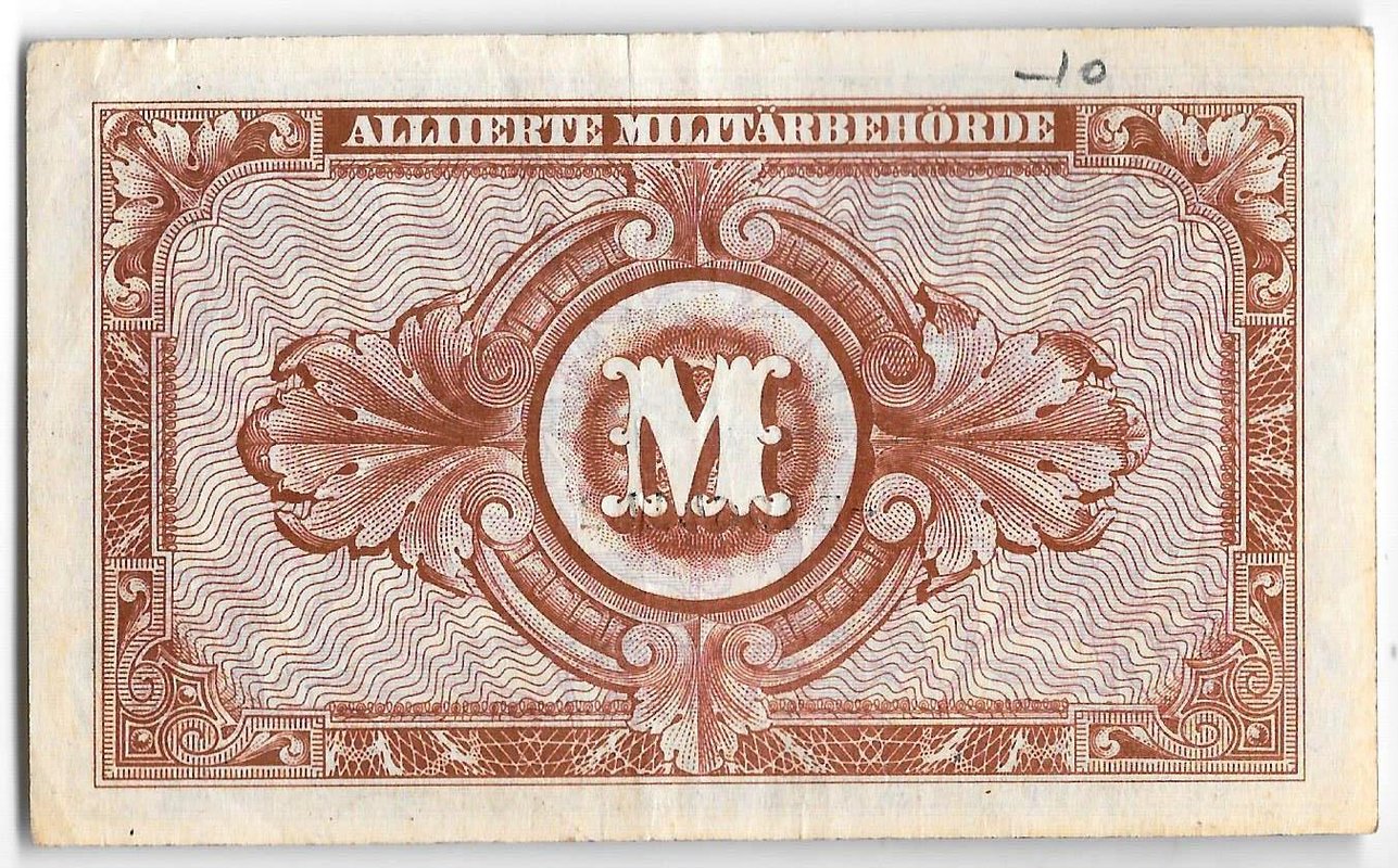 Банкнота 10 марок 1944 Германия Третий рейх Оккупация Союзными войсками 