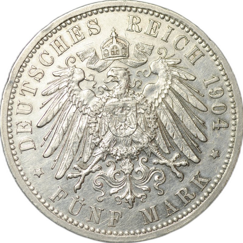 Монета 5 марок 1904 G Баден Германия