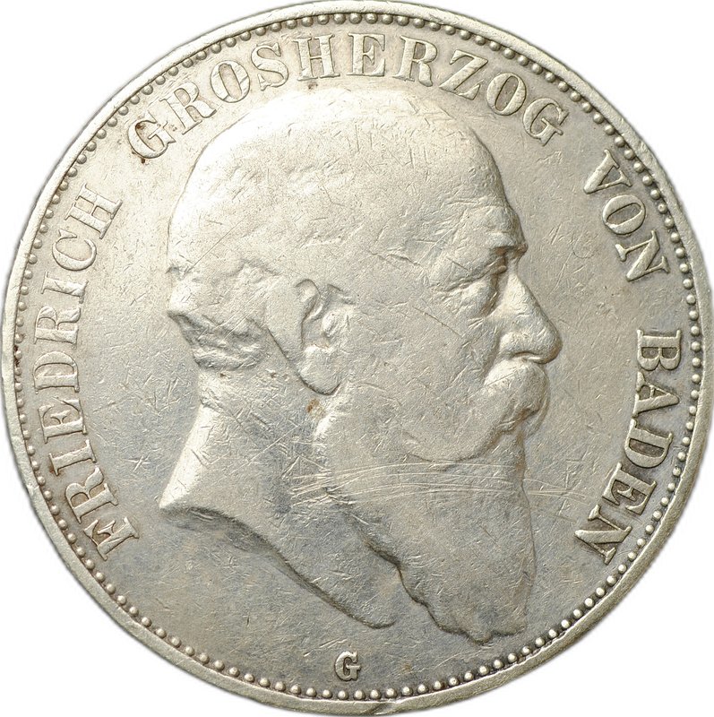 Монета 5 марок 1903 G Баден Германия