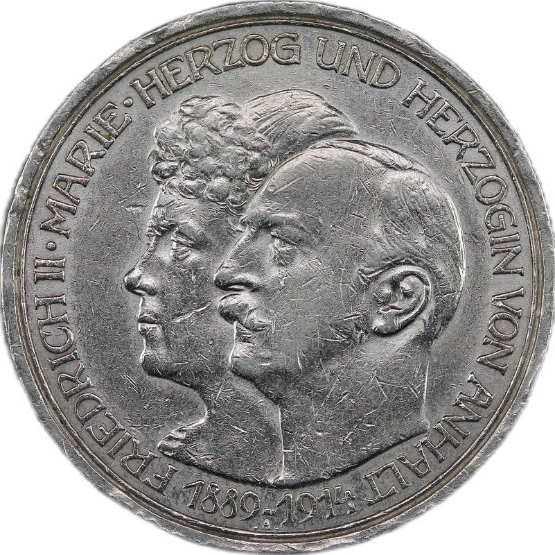 Монета 3 марки 1914 25 лет свадьбы Фридриха и Марии Анхальт-Дессау Германия