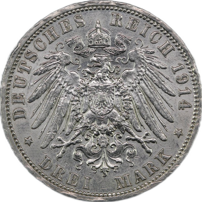 Монета 3 марки 1914 25 лет свадьбы Фридриха и Марии Анхальт-Дессау Германия