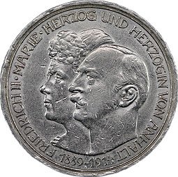 фото для Монета 3 марки 1914 25 лет свадьбы Фридриха и Марии Анхальт-Дессау Германия Аверс