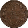 Монета 10 пенни 1917 Гербовой орел без корон Русская Финляндия