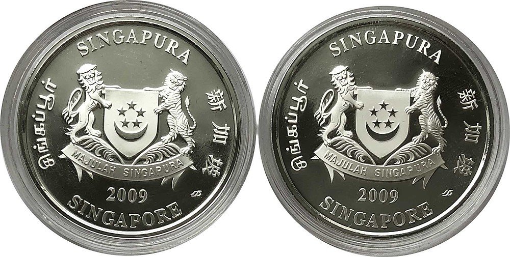 Набор 5 долларов 2009 Орхидеи Сингапур 2 монеты (футляр)