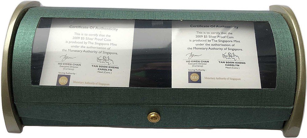 Набор 5 долларов 2009 Орхидеи Сингапур 2 монеты (футляр)