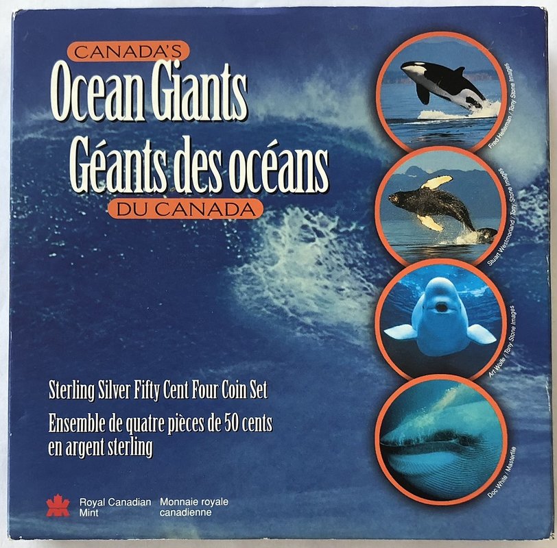 Набор 50 центов 1998 Гиганты океана Киты Канада 4 монеты