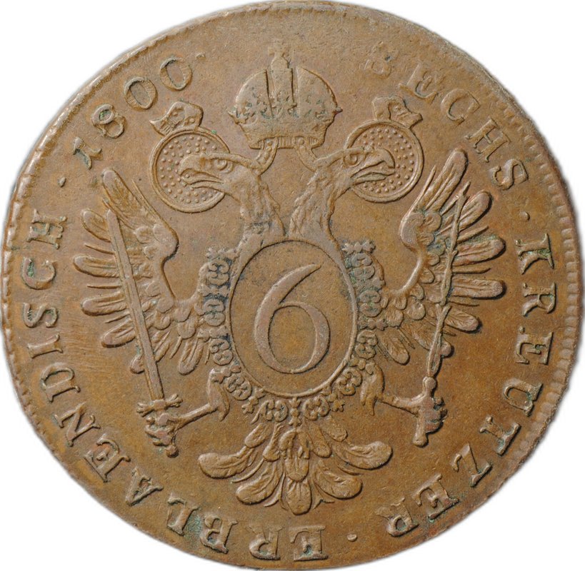 Монета 6 крейцеров 1800 B Австрия