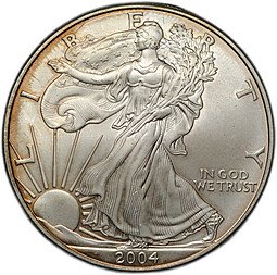фото для Монета 1 доллар 2004 Американский серебряный орёл (шагающая свобода) США Аверс
