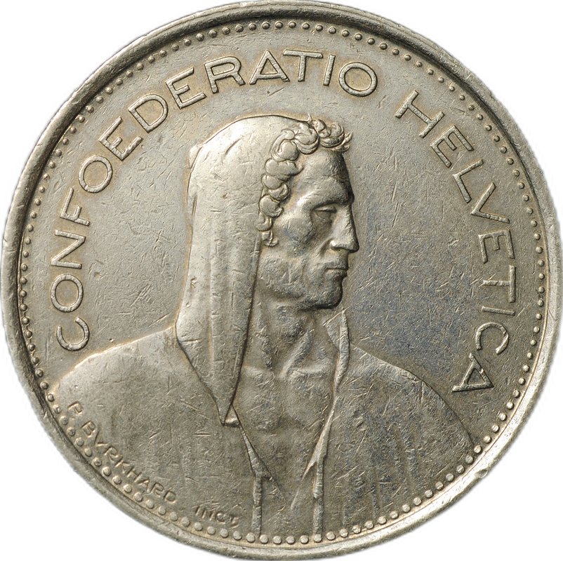 Монета 5 франков 1974 Швейцария