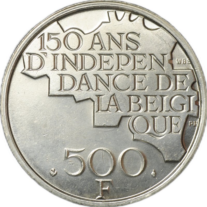 Монета 500 франков 1980 150 лет независимости BELGIQUE Бельгия