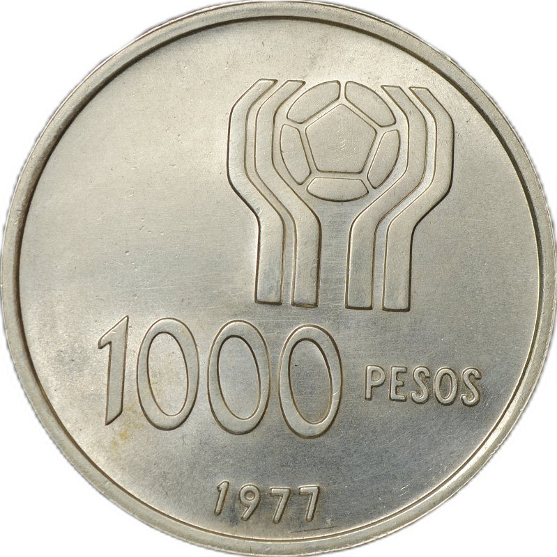 Монета 1000 песо 1977 Чемпионат мира по футболу 1978 Аргентина