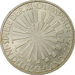 фото для Монета 10 марок 1972 J Олимпиада Мюнхен Эмблема "In München" Германия ФРГ Аверс