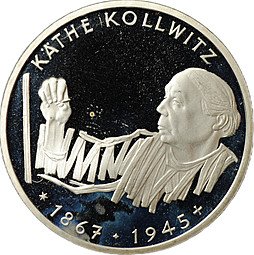 фото для Монета 10 марок 1992 G 125 лет со дня рождения Кете Кольвиц Германия Аверс
