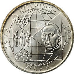 фото для Монета 10 марок 1996 A 150 лет первой католической ассоциации ремесленников А. Колпинга Германия Аверс