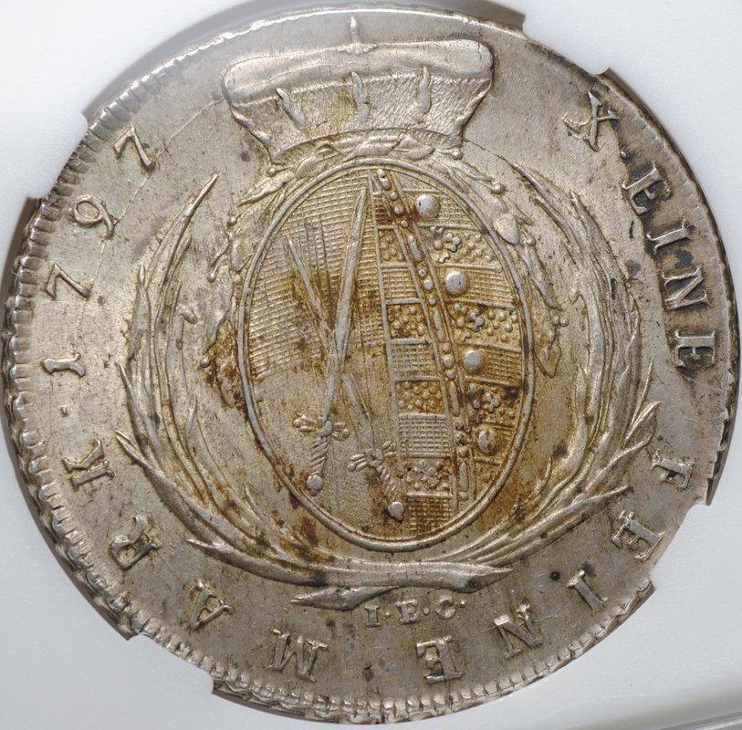 Монета 1 талер 1797 IEC Фридрих Август I Саксония слаб ННР MS 64