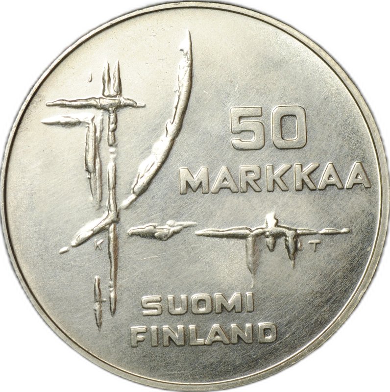 Монета 50 марок 1982 Чемпионат мира по хоккею Финляндия