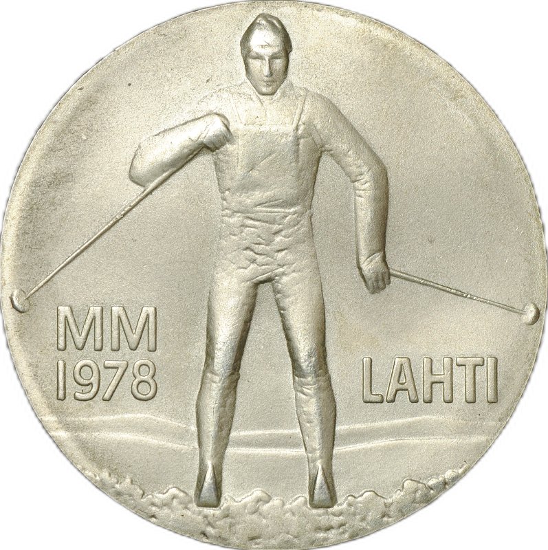Монета 25 марок 1978 Зимние игры в Лахти Лыжи Финляндия