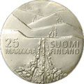 Монета 25 марок 1978 Зимние игры в Лахти Лыжи Финляндия