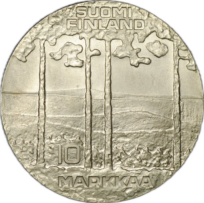 Монета 10 марок 1975 75 лет со дня рождения президента Урхо Кекконен Финляндия