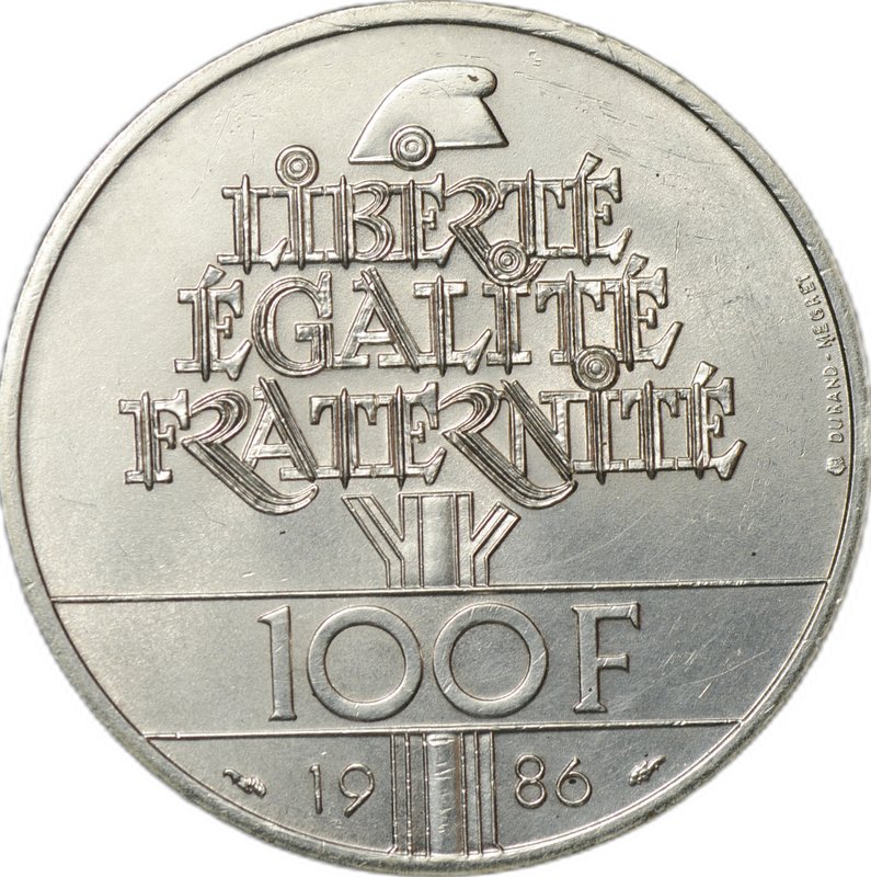 Монета 100 франков 1986 100 лет Статуе Свободы серебро Франция