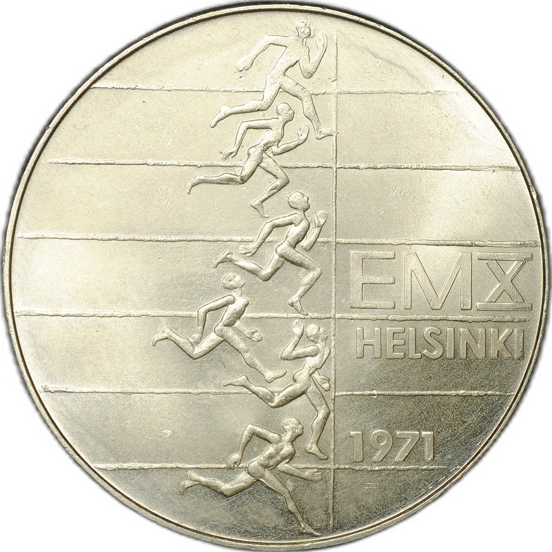 Монета 10 марок 1971 Чемпионат Европы по легкой атлетике Финляндия
